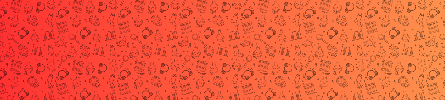 Gradient shown from red to gold with science icons in the background