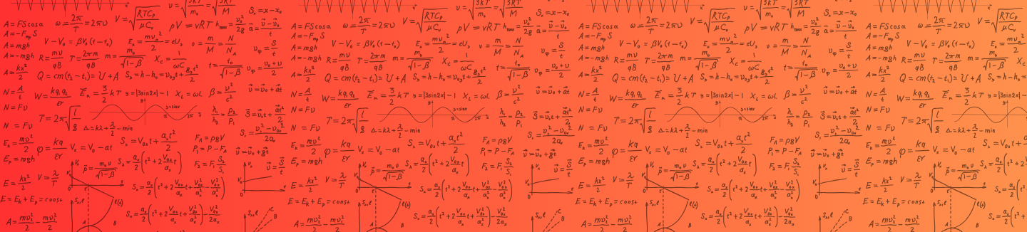 Gradient from red to orange with math icons behind it