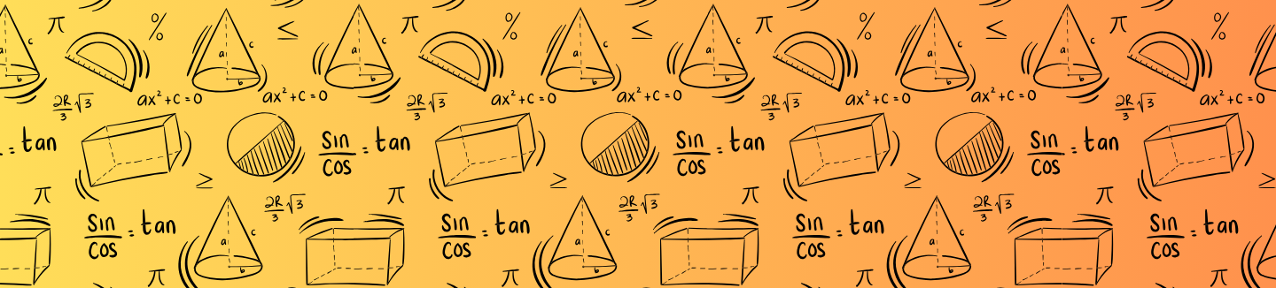 Animated math icons are shown on repeat with yellow and orange background
